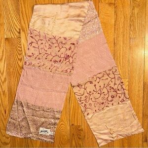Nick & Nora NY 100% Silk Dusty Rose Gold Pink Vines Mixed Pattern Scarf 58x10